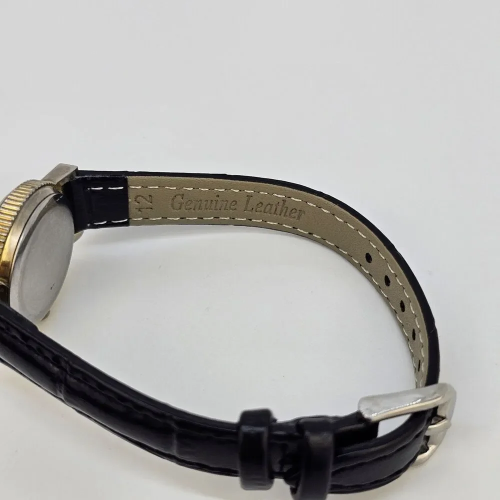 VTG Pierre Nicol Women Watch 24MM Cream Dial New Black Leather Bands New Battery
